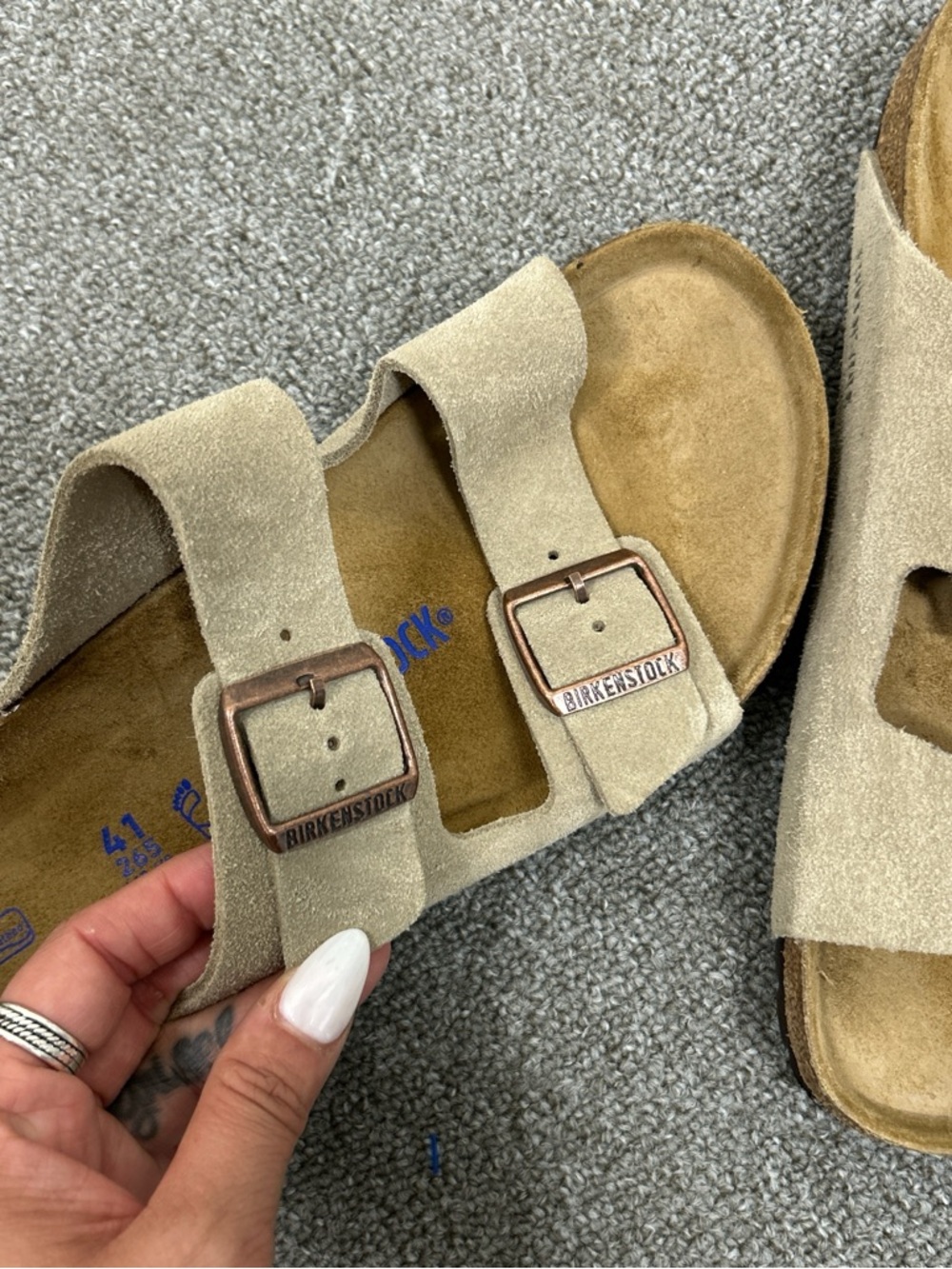 Birkenstock Arizona Suede Double Strap Sandals - Taupe - Picture 3 of 6